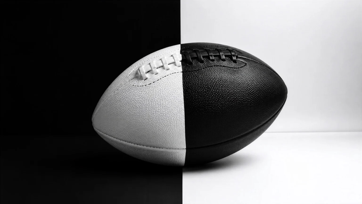 American football split between white and black against matching contrasting backgrounds