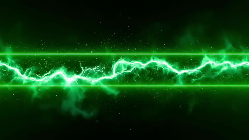 Green electric plasma lightning beam looping against a dark background